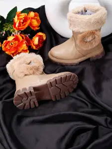 PASSION PETALS Girls Mid Top Embellished Faux Fur Trim Winter Boots