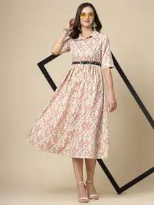 Ramas Floral Printed Cotton Shirt Style Midi Dress