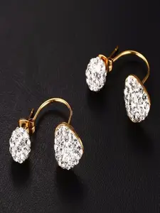 UNIVERSITY TRENDZ Gold-Plated Contemporary Crystal Studded Drop Earrings