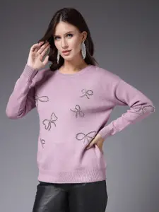 Mafadeny Round Neck Geomentric Embellished Sweaters