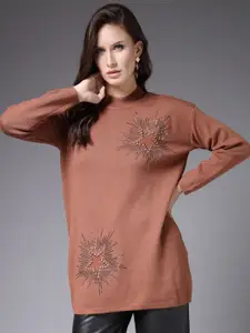 Mafadeny Round Neck Geomentric Embellished Sweaters