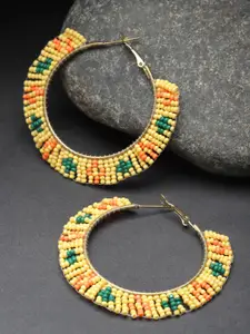 PANASH Gold-Plated Artificial Beads Circular Hoop Earrings
