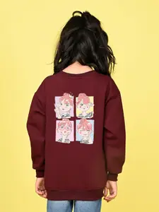NUSYL Girls Selfie Printed Oversized Fleece Pullover