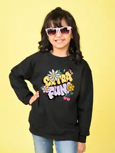 NUSYL Girls Typography Printed Oversized Fleece Pullover