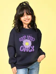 NUSYL Girls Typography Printed Long Sleeves Oversized Fleece Pullover