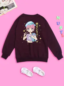 NUSYL Girls Graphic Printed Oversized Fleece Pullover