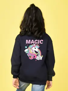 NUSYL Girls Unicorn Printed Oversized Fleece Pullover