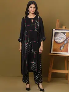 Spring Soul Geometric Embroidered Keyhole Neck Cotton Straight Kurta