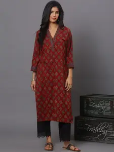 Spring Soul Ethnic Motifs Printed V-Neck Cotton Straight Kurta