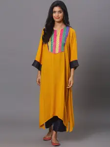 Spring Soul Woven Design Yoke Flared Sleeves Cotton Straight Kurta