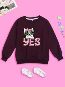 NUSYL Girls Graphic Printed Oversized Fleece Sweatshirt