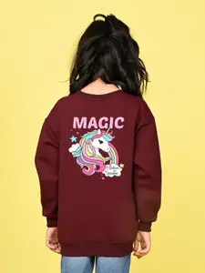 NUSYL Girls Unicorn Printed Oversized Fleece Pullover