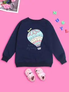 NUSYL Girls Graphic Printed Oversized Fleece Pullover