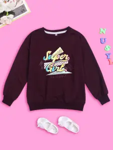 NUSYL Girls Typography Printed Oversized Sweatshirt