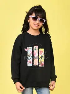 NUSYL Girls Moment Printed Oversized Fleece Pullover