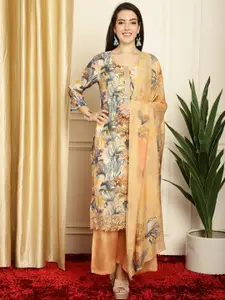 Stylee LIFESTYLE Floral Printed Thread Work Detailed Pure Silk Unstitched Dress Material