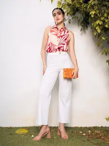 Berrylush BIZwear Tropical Printed Spread Collar Sleeveless Formal Shirt