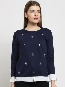 BAESD Embroidered Round Neck Long Sleeve Fleece Pullover Sweatshirt