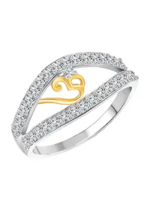 Vighnaharta Rhodium-Plated Om CZ Studded Adjustable Finger Ring