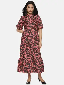 ISU Floral Printed High Neck Puff Sleeves Maxi Dress