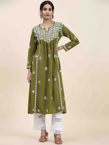 HOUSE OF KARI Floral Embroidered Cotton Empire A-Line Kurta
