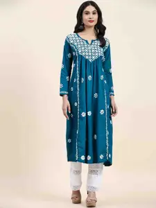 HOUSE OF KARI Floral Embroidered Cotton Empire A-Line Kurta