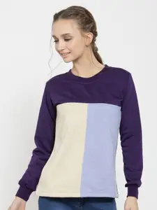 BAESD Colourblocked Round Neck Fleece Pullover Sweatshirt