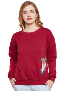 BAESD Roumd Neck Long Sleeves Applique Fleece Pullover Sweatshirt