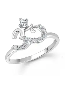 Vighnaharta Rhodium-Plated Cubic Zirconia Studded Adjustable Finger Ring
