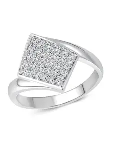 Vighnaharta Rhodium-Plated Cubic Zirconia Studded Adjustable Finger Ring