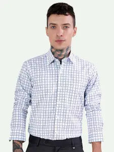FRENCH CROWN Standard Checked Spread Collar Chest Pocket Cotton Formal Shirt