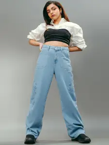 FREAKINS Women Straight Fit High Rise Clean Look Light Fade Cotton Jeans