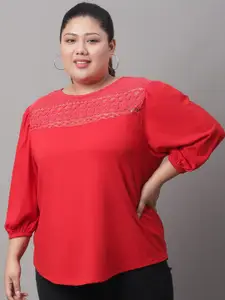 Rute Plus Size Laced Puff Sleeve Cotton Top