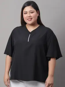 Rute Plus Size Flared Sleeve V-Neck Cotton Top