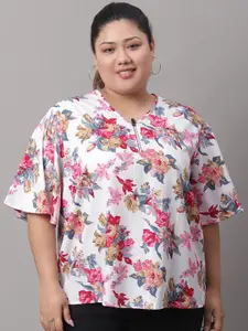 Rute Plus Size Floral Printed Flared Sleeves Cotton Top