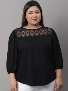 Rute Plus Size Laced Puff Sleeve Cotton Top