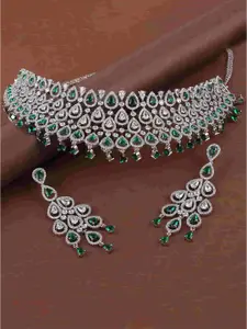 Mirana Rhodium-Plated Necklace And Earrings & Maang Tika