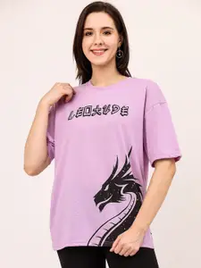 Leotude Graphic Printed Drop-Shoulder Sleeves Oversized Fit Casual T-shirt