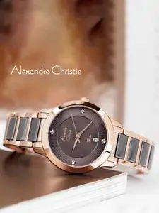 Alexandre Christie Women Embellished Dial & Stainless Steel Bracelet Style Straps Watch