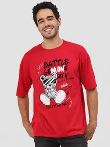 Leotude Typography Printed Drop-Shoulder Sleeves Oversized Fit Casual T-shirt