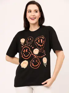 Leotude Conversational Printed Drop-Shoulder Sleeves Oversized Fit Casual T-shirt