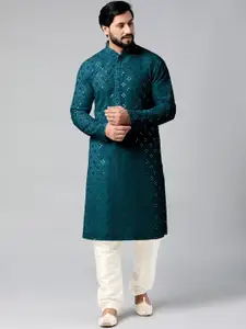TheEthnic.Co Embroidered Regular Mirror Work Kurta with Churidar