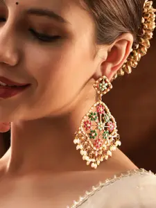 Rubans Gold-Plated Stone-Studded Crescent Shaped Drop Earrings