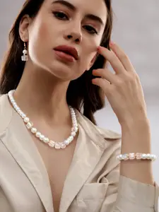 Rubans Gold-Plated Crystals Studded Necklace & Earrings With bracelet