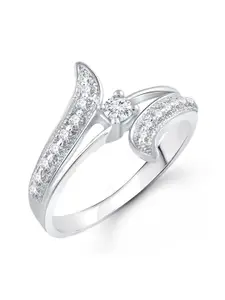 Vighnaharta Rhodium-Plated CZ Studded Finger Ring