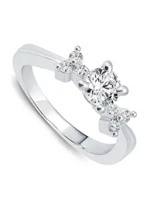 Vighnaharta Rhodium-Plated CZ-Studded Solitaire Ring