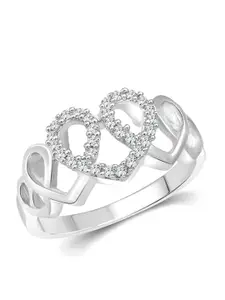 Vighnaharta Rhodium-Plated Spiral Heart CZ-Studded Ring