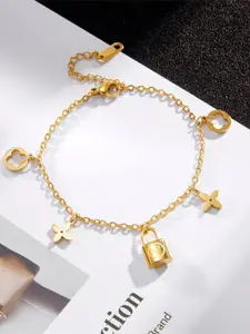 MYKI Gold-Plated Cubic Zirconia-Studded Charm Bracelet