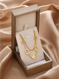 MYKI Gold-Plated Cubic Zirconia-Studded Charm Bracelet