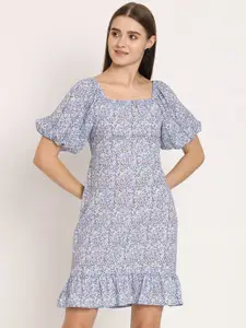 Moomaya Floral Printed Puff Sleeve Sheath Dress